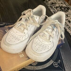 White leather 11.5 Nike Air Force Ones. Acceptable condition but def broken in.